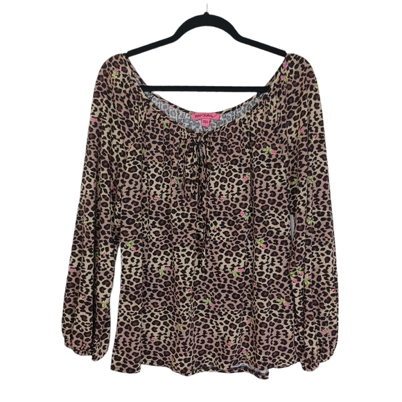 Betsey Johnson Tops - BETSEY JOHNSON Leopard Animal Print Floral Print Peasant Long Sleeve Top Large